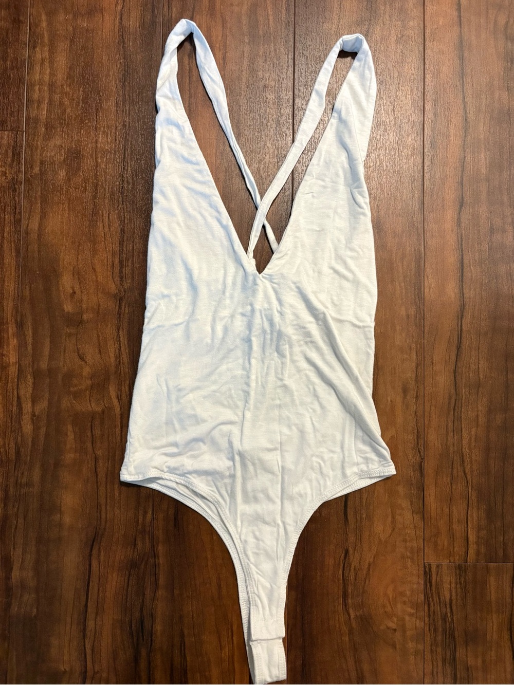 Olivaceous White V-Neck Lace Up Bodysuit